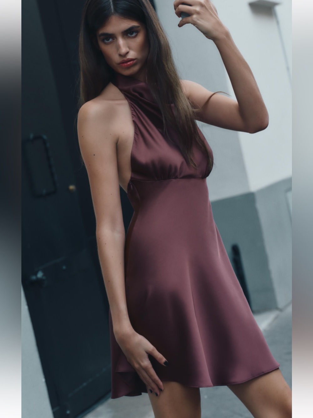 Zara Satin Halter Mini Dress in Mauve